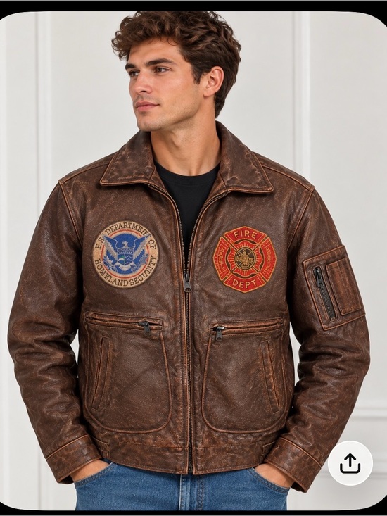 Other - Men's Brown Leather Vintage style Jacket with Patches